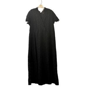SHEIN Curve Black Lace Empire Waist Long V-Neck Short Sleeve Lined Dress Size 4X